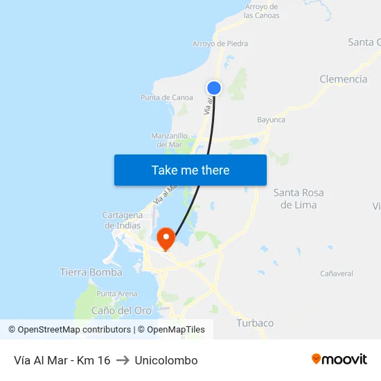 Vía Al Mar - Km 16 to Unicolombo map