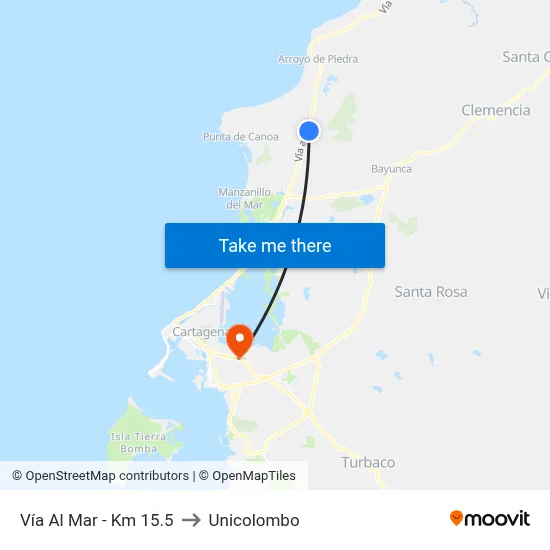 Vía Al Mar - Km 15.5 to Unicolombo map