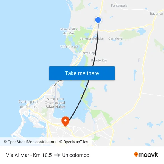 Vía Al Mar - Km 10.5 to Unicolombo map