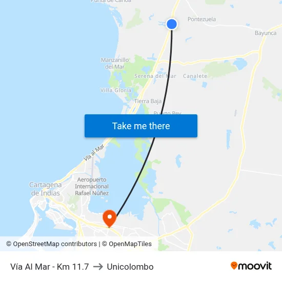 Vía Al Mar - Km 11.7 to Unicolombo map