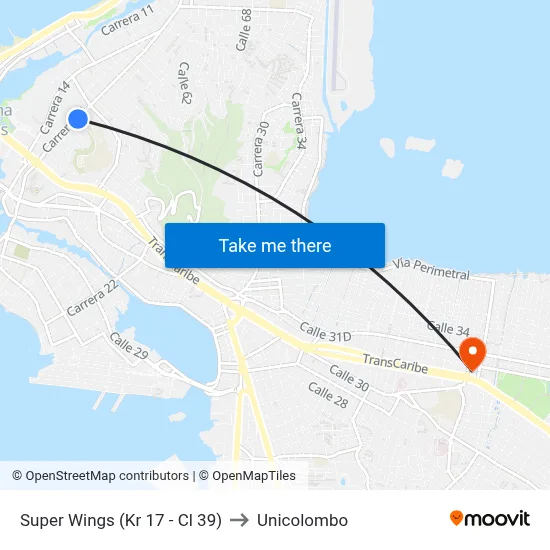 Super Wings (Kr 17 - Cl 39) to Unicolombo map