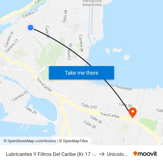 Lubricantes Y Filtros Del Caribe (Kr 17 - Cl 49) to Unicolombo map