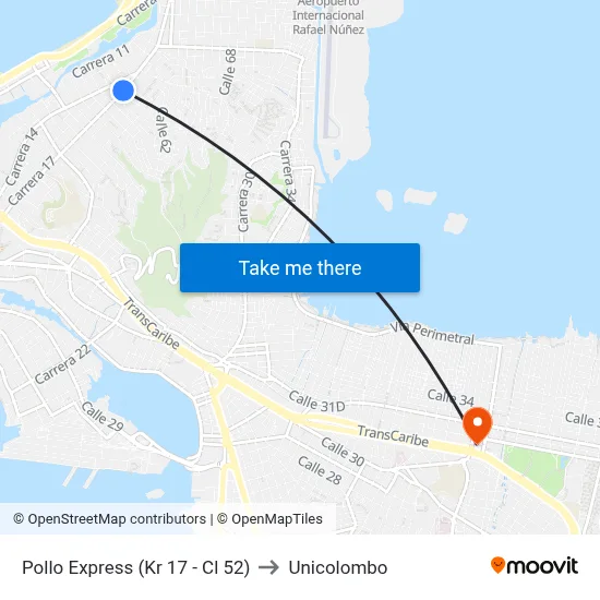 Pollo Express (Kr 17 - Cl 52) to Unicolombo map