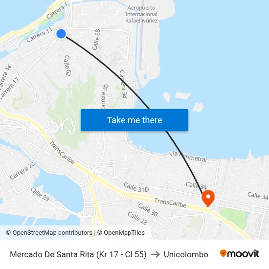 Mercado De Santa Rita (Kr 17 - Cl 55) to Unicolombo map
