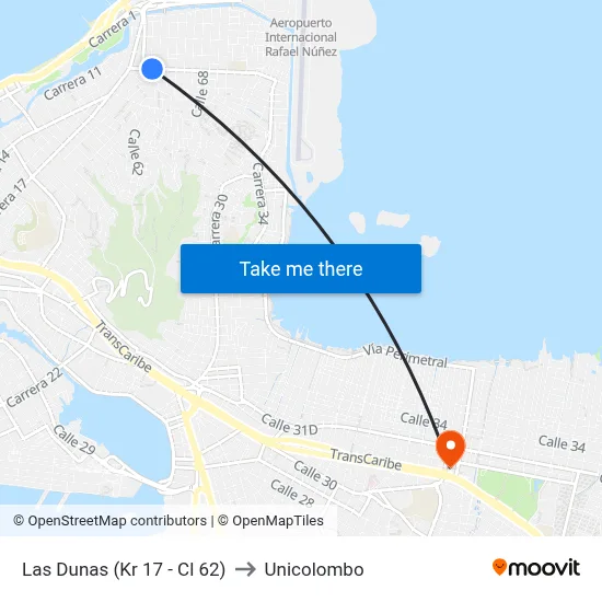 Las Dunas (Kr 17 - Cl 62) to Unicolombo map