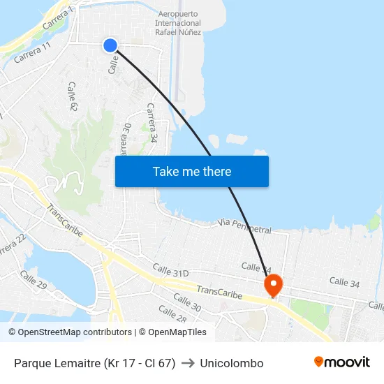 Parque Lemaitre (Kr 17 - Cl 67) to Unicolombo map