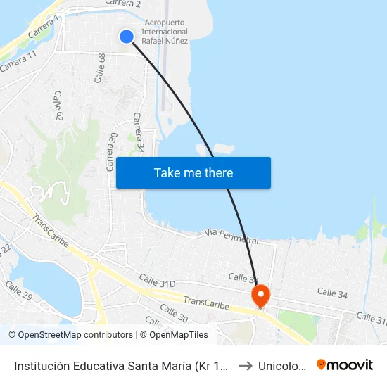 Institución Educativa Santa María (Kr 15a - Cl 70b) to Unicolombo map