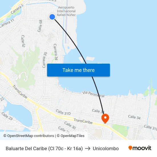 Baluarte Del Caribe (Cl 70c - Kr 16a) to Unicolombo map