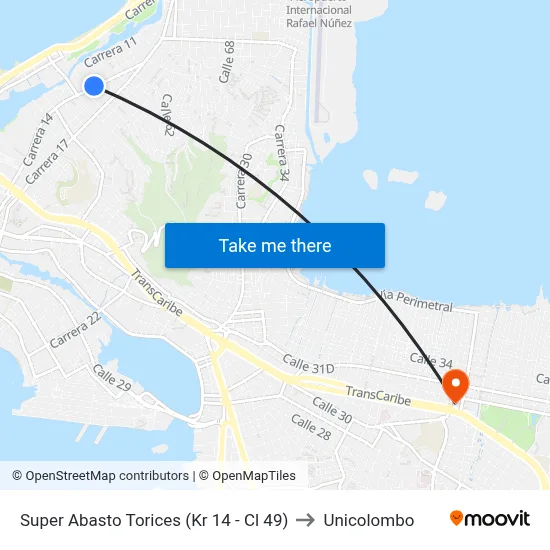 Super Abasto Torices (Kr 14 - Cl 49) to Unicolombo map