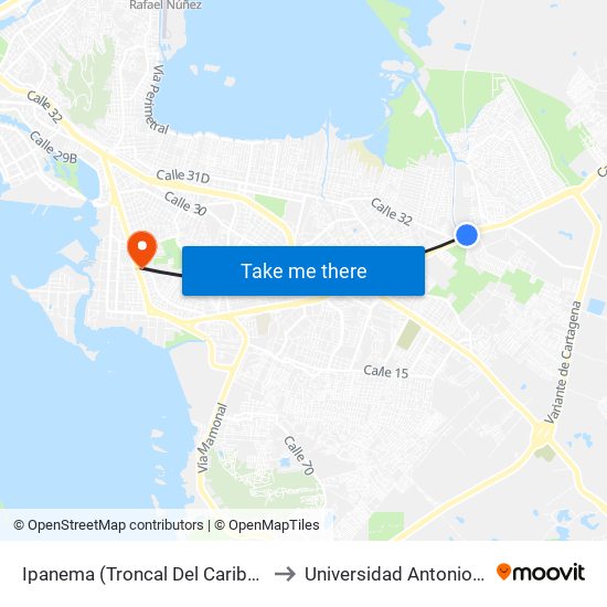 Ipanema (Troncal Del Caribe - Kr 89) to Universidad Antonio Nariño map