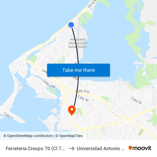 Ferretería Crespo 70 (Cl 70 - Kr 7) to Universidad Antonio Nariño map