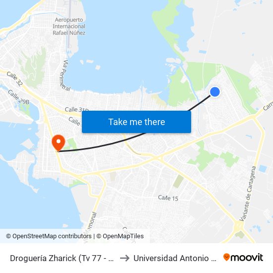 Droguería Zharick (Tv 77 - Kr 86b) to Universidad Antonio Nariño map
