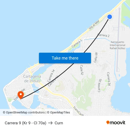 Carrera 9 (Kr 9 - Cl 70a) to Curn map