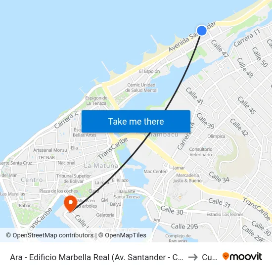 Ara - Edificio Marbella Real (Av. Santander - Cl 47) to Curn map