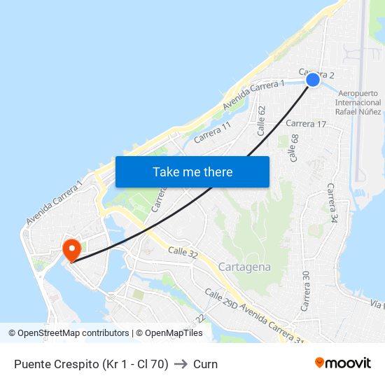 Puente Crespito (Kr 1 - Cl 70) to Curn map