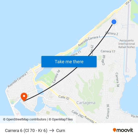 Carrera 6 (Cl 70 - Kr 6) to Curn map