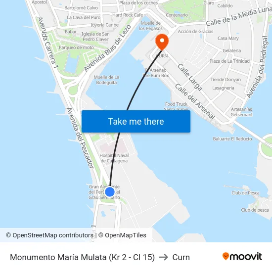 Monumento María Mulata (Kr 2 - Cl 15) to Curn map