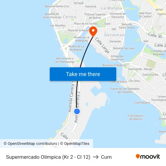 Supermercado Olímpica (Kr 2 - Cl 12) to Curn map