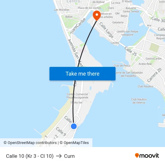 Calle 10 (Kr 3 - Cl 10) to Curn map