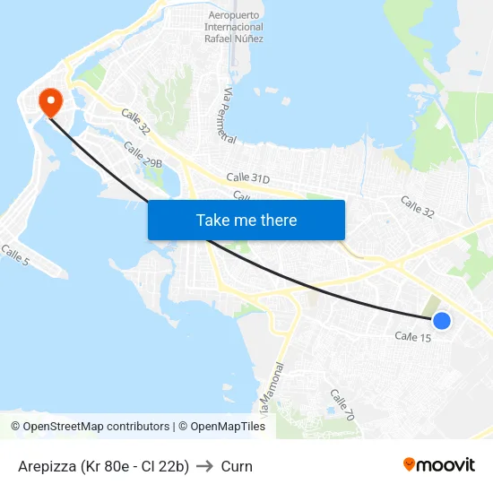 Arepizza (Kr 80e - Cl 22b) to Curn map