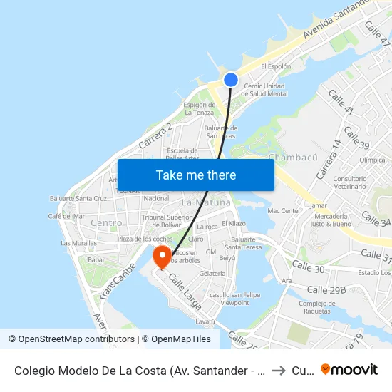 Colegio Modelo De La Costa (Av. Santander - Cl 42) to Curn map