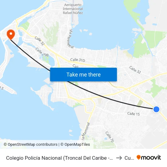 Colegio Policía Nacional (Troncal Del Caribe - Dg 32) to Curn map