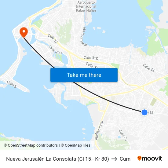 Nueva Jerusalén La Consolata (Cl 15 - Kr 80) to Curn map
