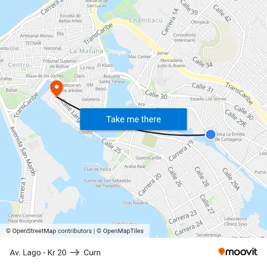 Av. Lago - Kr 20 to Curn map