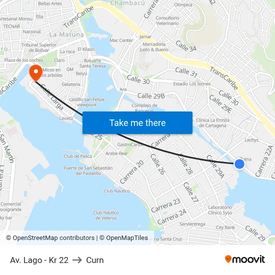 Av. Lago - Kr 22 to Curn map