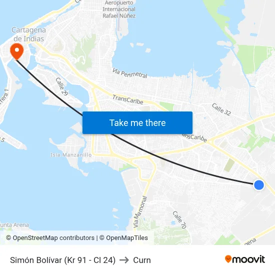 Simón Bolívar (Kr 91 - Cl 24) to Curn map