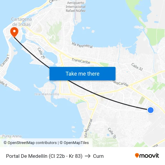 Portal De Medellín (Cl 22b - Kr 83) to Curn map