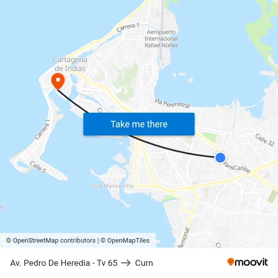Av. Pedro De Heredia - Tv 65 to Curn map