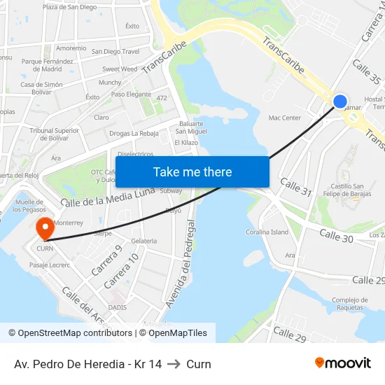 Av. Pedro De Heredia - Kr 14 to Curn map