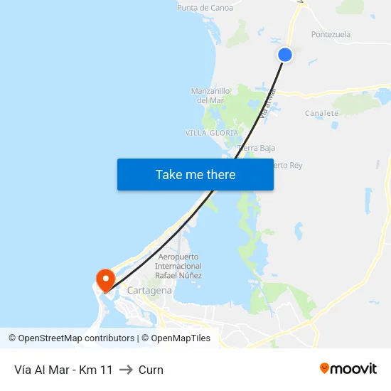 Vía Al Mar - Km 11 to Curn map