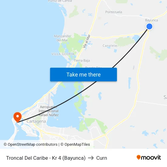 Troncal Del Caribe - Kr 4 (Bayunca) to Curn map