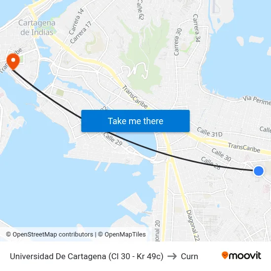 Universidad De Cartagena (Cl 30 - Kr 49c) to Curn map