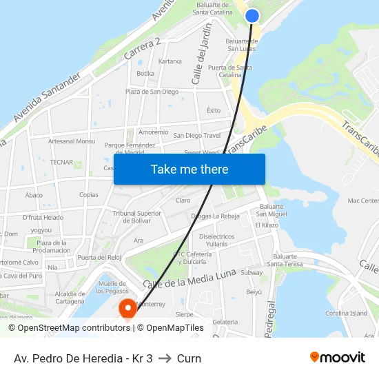 Av. Pedro De Heredia - Kr 3 to Curn map