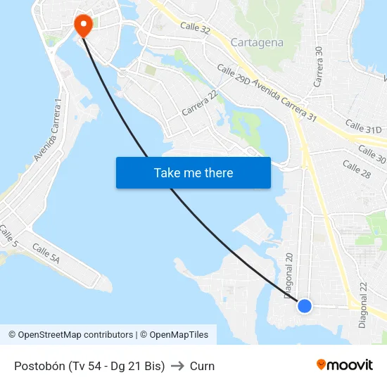 Postobón (Tv 54 - Dg 21 Bis) to Curn map