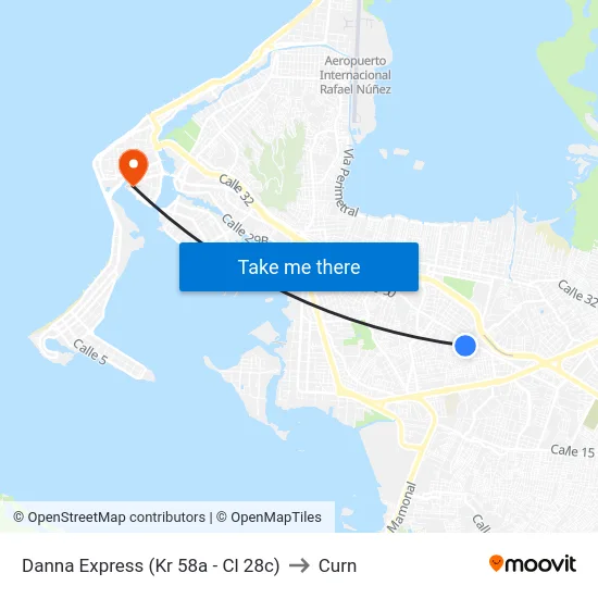 Danna Express (Kr 58a - Cl 28c) to Curn map