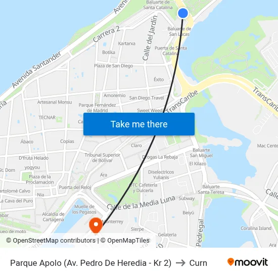 Parque Apolo (Av. Pedro De Heredia - Kr 2) to Curn map