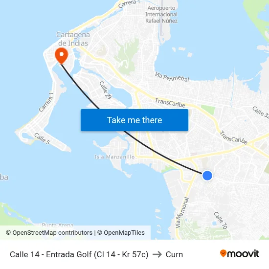 Calle 14 - Entrada Golf (Cl 14 - Kr 57c) to Curn map