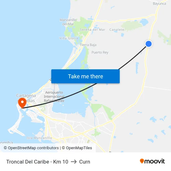 Troncal Del Caribe - Km 10 to Curn map