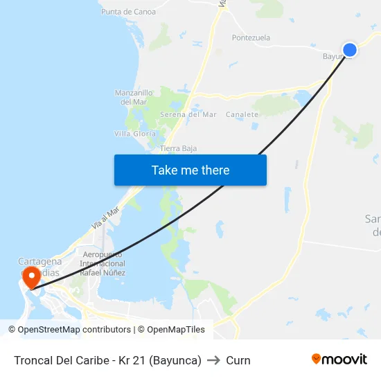 Troncal Del Caribe - Kr 21 (Bayunca) to Curn map