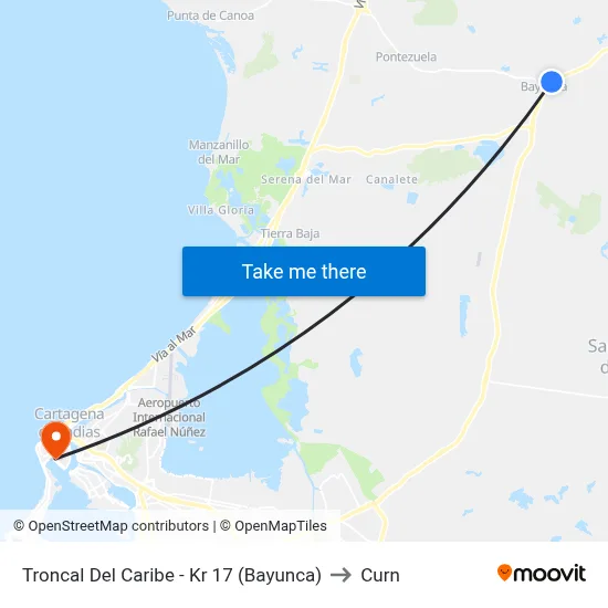 Troncal Del Caribe - Kr 17 (Bayunca) to Curn map