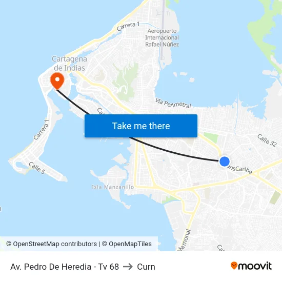 Av. Pedro De Heredia - Tv 68 to Curn map