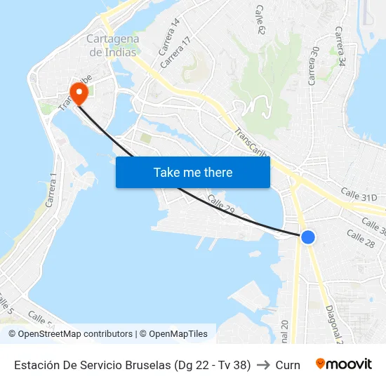 Estación De Servicio Bruselas (Dg 22 - Tv 38) to Curn map