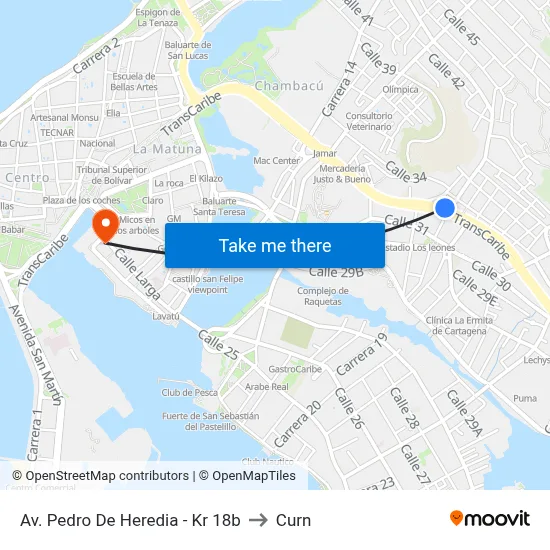 Av. Pedro De Heredia - Kr 18b to Curn map