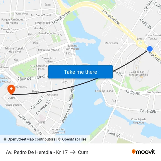 Av. Pedro De Heredia - Kr 17 to Curn map