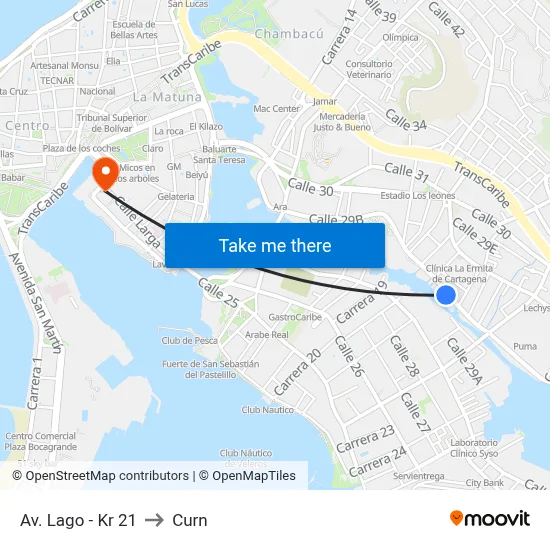 Av. Lago - Kr 21 to Curn map
