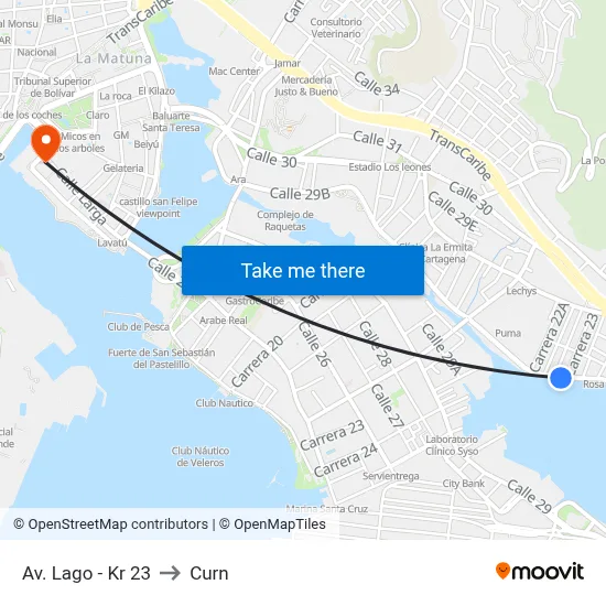 Av. Lago - Kr 23 to Curn map